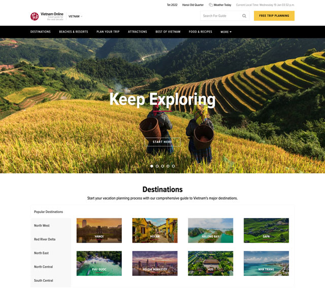 Mẫu thiết kế website du lịch Vietnamonline.com
