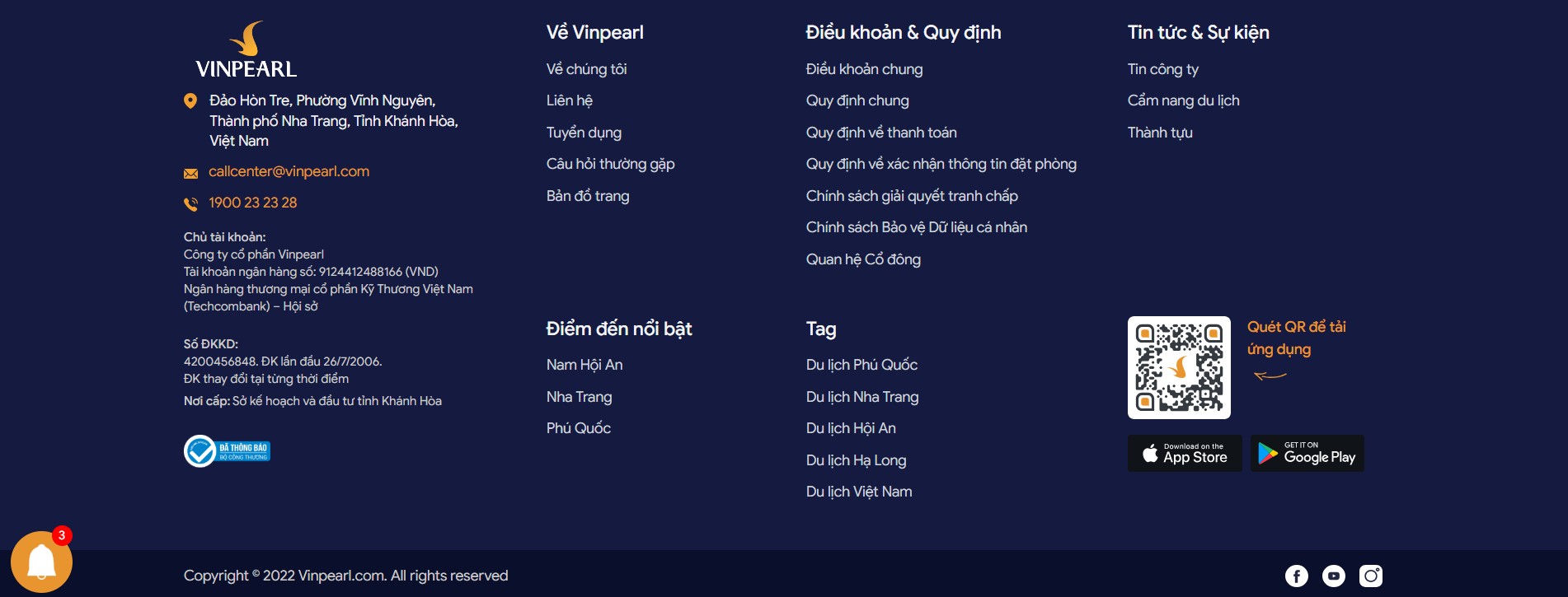 Chân trang quảng cáo website khách sạn