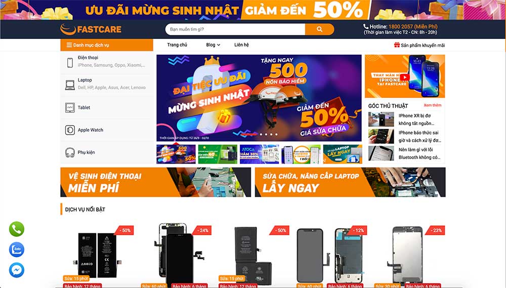 Thiết kế website dịch vụ sửa chữa điện thoại chuyên nghiệp, giá rẻ
