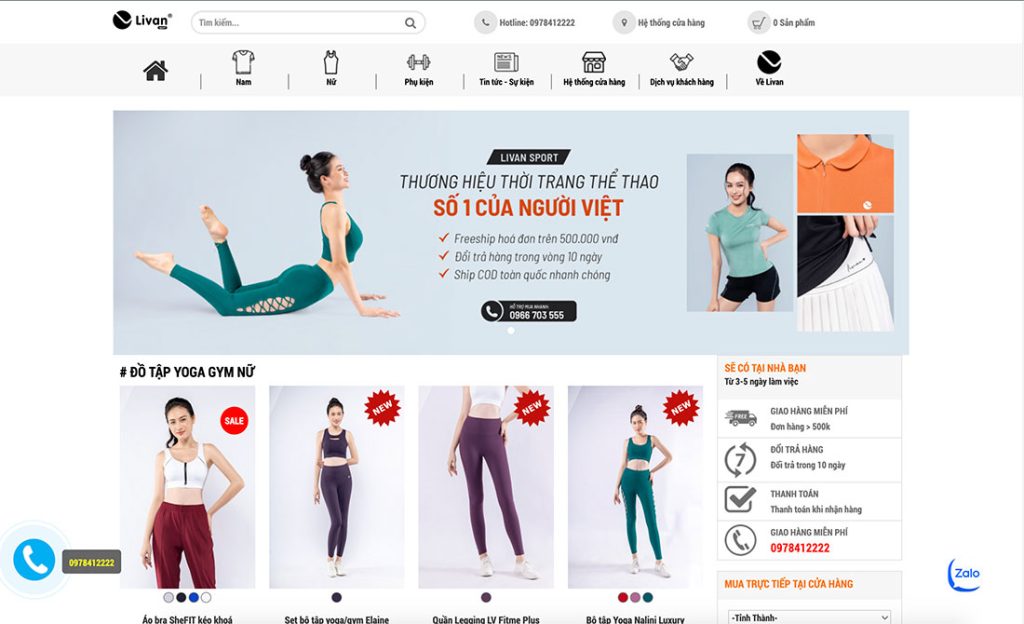 Thiết kế website bán đồ tập gym, yoga