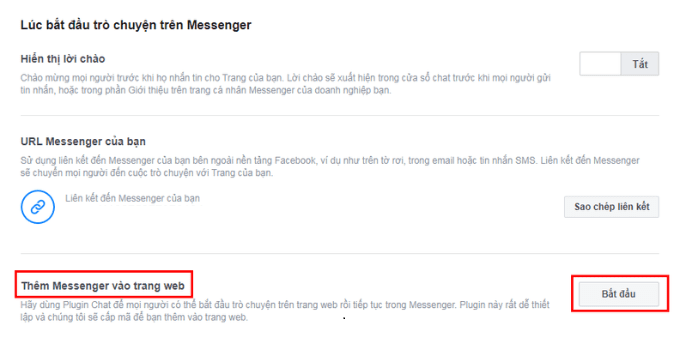 Tích Hợp Chat Facebook Vào Website – Hướng Dẫn Đơn Giản, Ai Cũng Làm Được 5 Trong mục them messenger vào trang web, nhấn bắt đầu