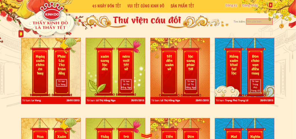 Các câu đối của khách hàng được trang trí tết cho website