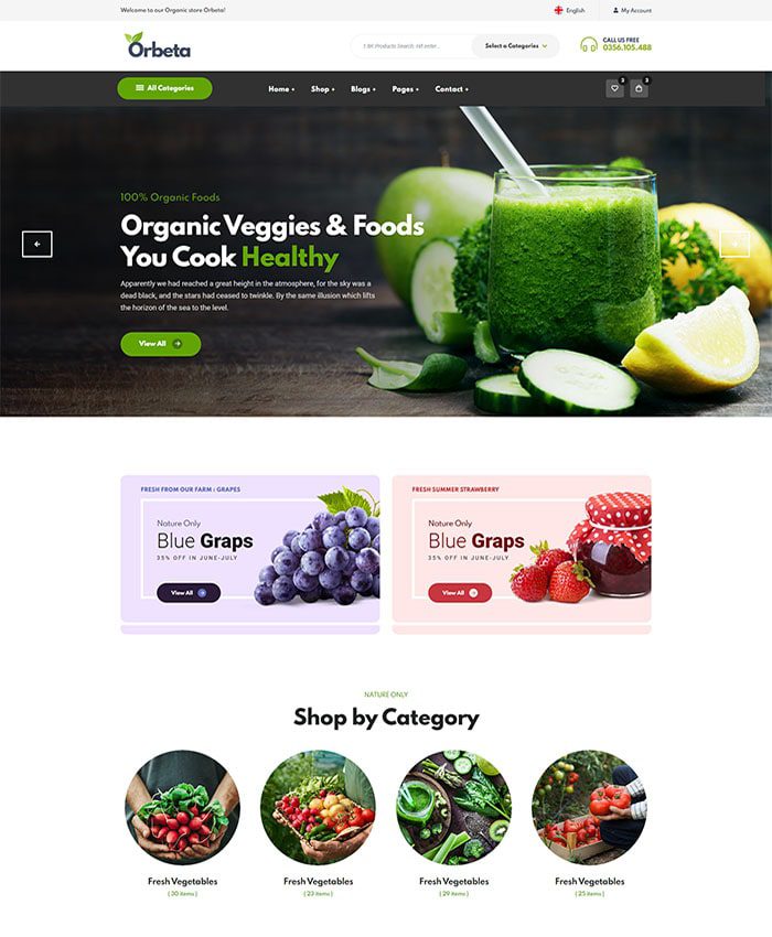 Mẫu website bán thực phẩm organic.