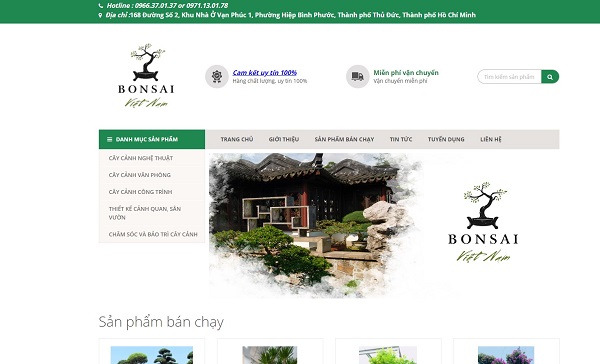 Thiết kế website bán cây cảnh, cây phong thủy, để bàn hiện đại ấn tượng sang trọng