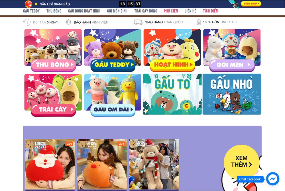 Thiết kế website bán thú bông, gấu bông hiện đại chuyên nghiệp