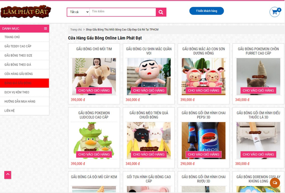 Thiết kế website bán thú bông, gấu bông hiện đại chuyên nghiệp